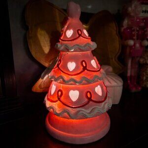 Pink Valentine Light Up Cake Tree Decor Heart Cutouts Bow Tabletop NWT